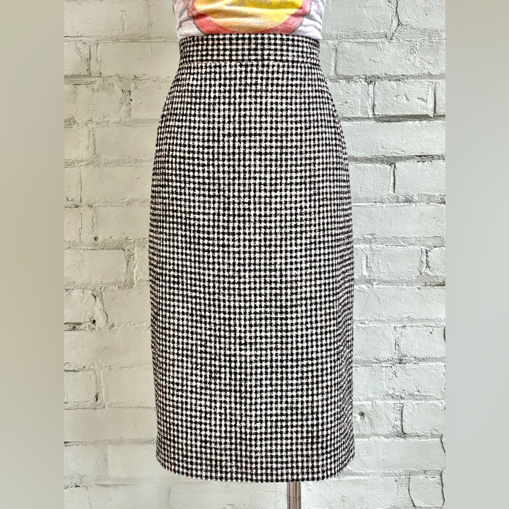 Vintage Wool Houndstooth Midi Skirt - Black White